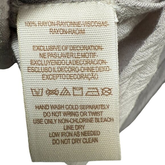 FREE PEOPLE Flowy Blouse XS Oversized Rayon Long Sleeve Boho Top Beaded Beige - Picture 10 of 14